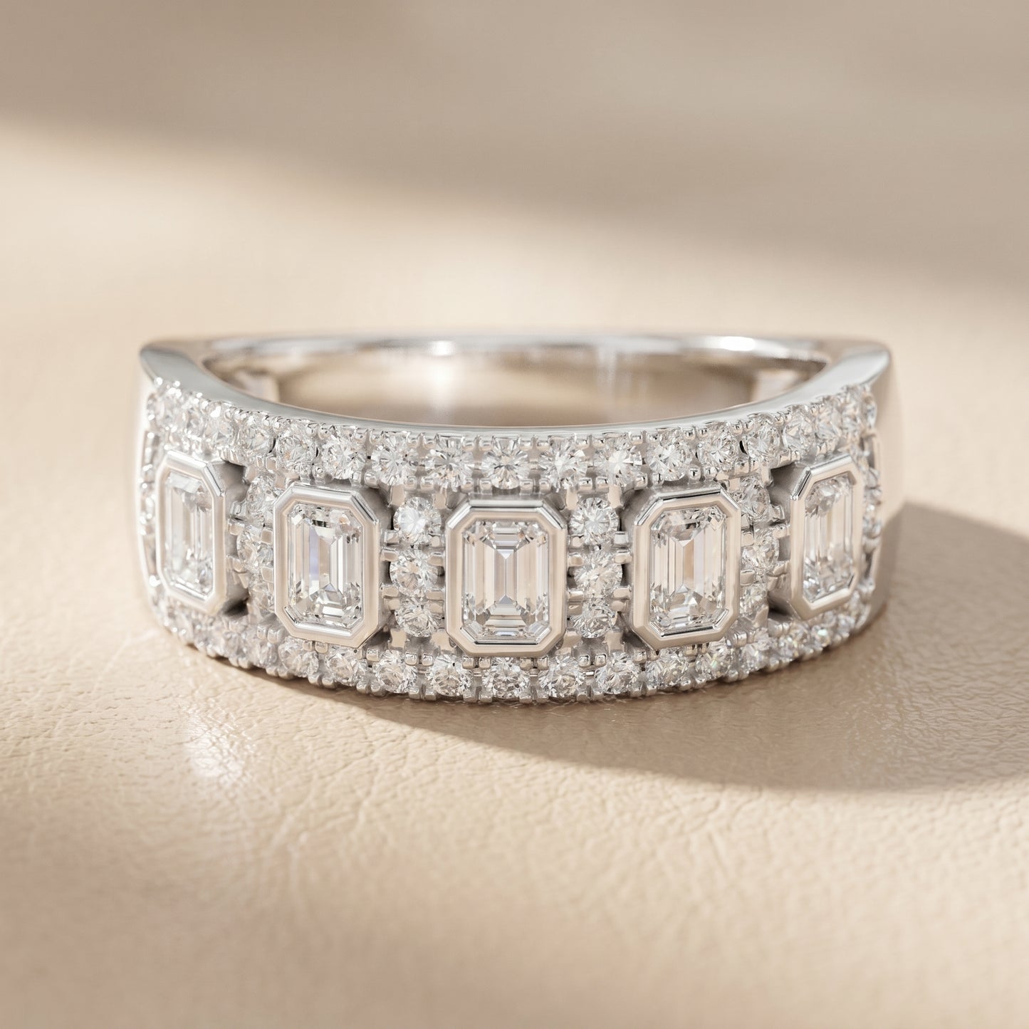 Emerald Round Cut Lab Grown Diamond Ring in Silver