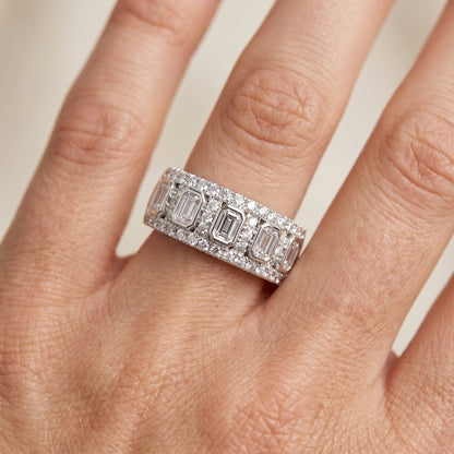 Emerald Round Cut Lab Grown Diamond Ring in White Gold