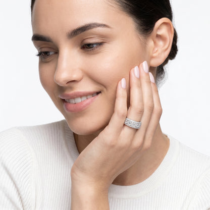 Emerald Round Cut Lab Grown Diamond Ring in Silver