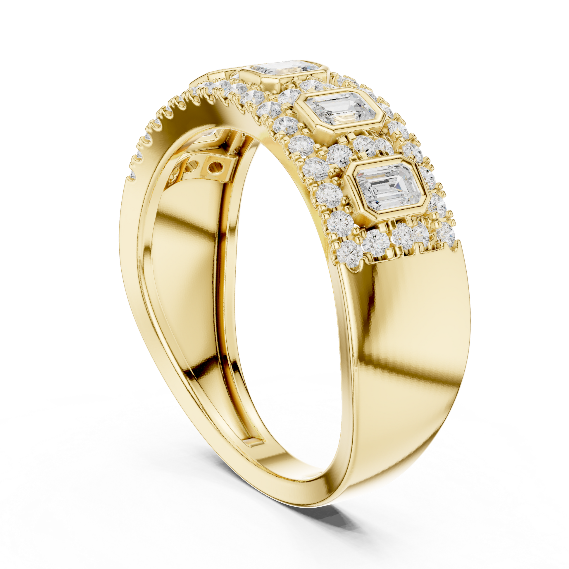Emerald Round Cut Lab Grown Diamond Ring in Yellow Gold
