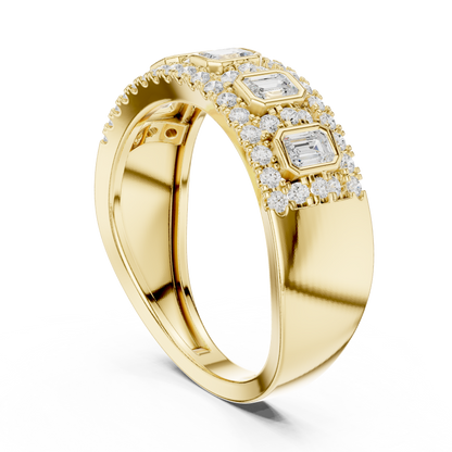 Emerald Round Cut Lab Grown Diamond Ring in Yellow Gold