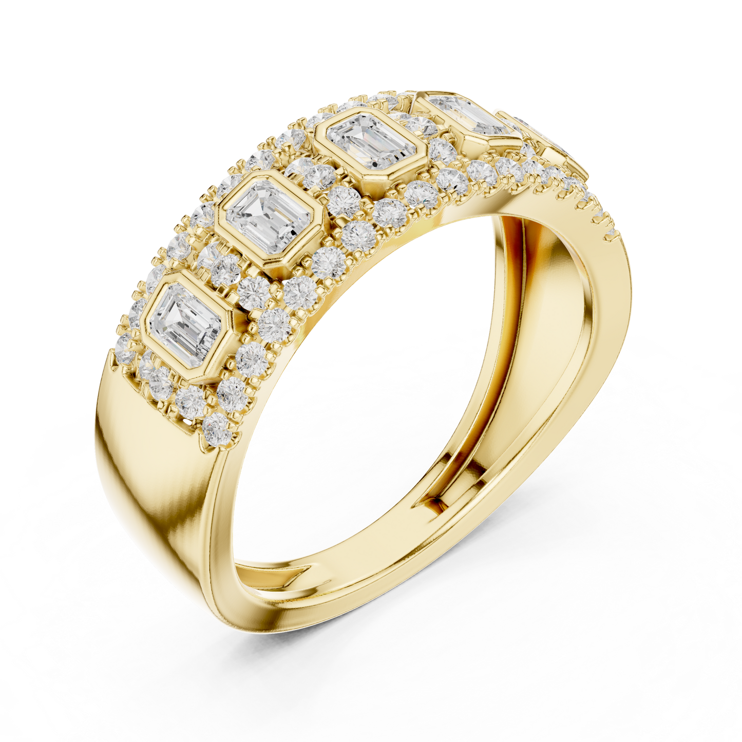 Emerald Round Cut Lab Grown Diamond Ring in Yellow Gold