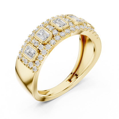 Emerald Round Cut Lab Grown Diamond Ring in Yellow Gold