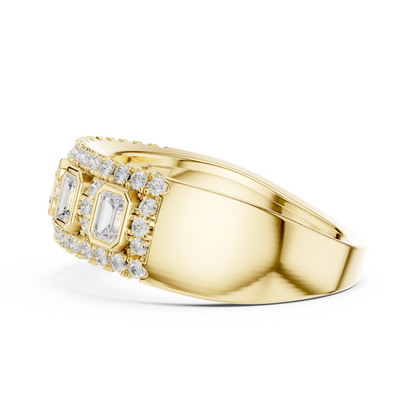 Emerald Round Cut Lab Grown Diamond Ring in Yellow Gold