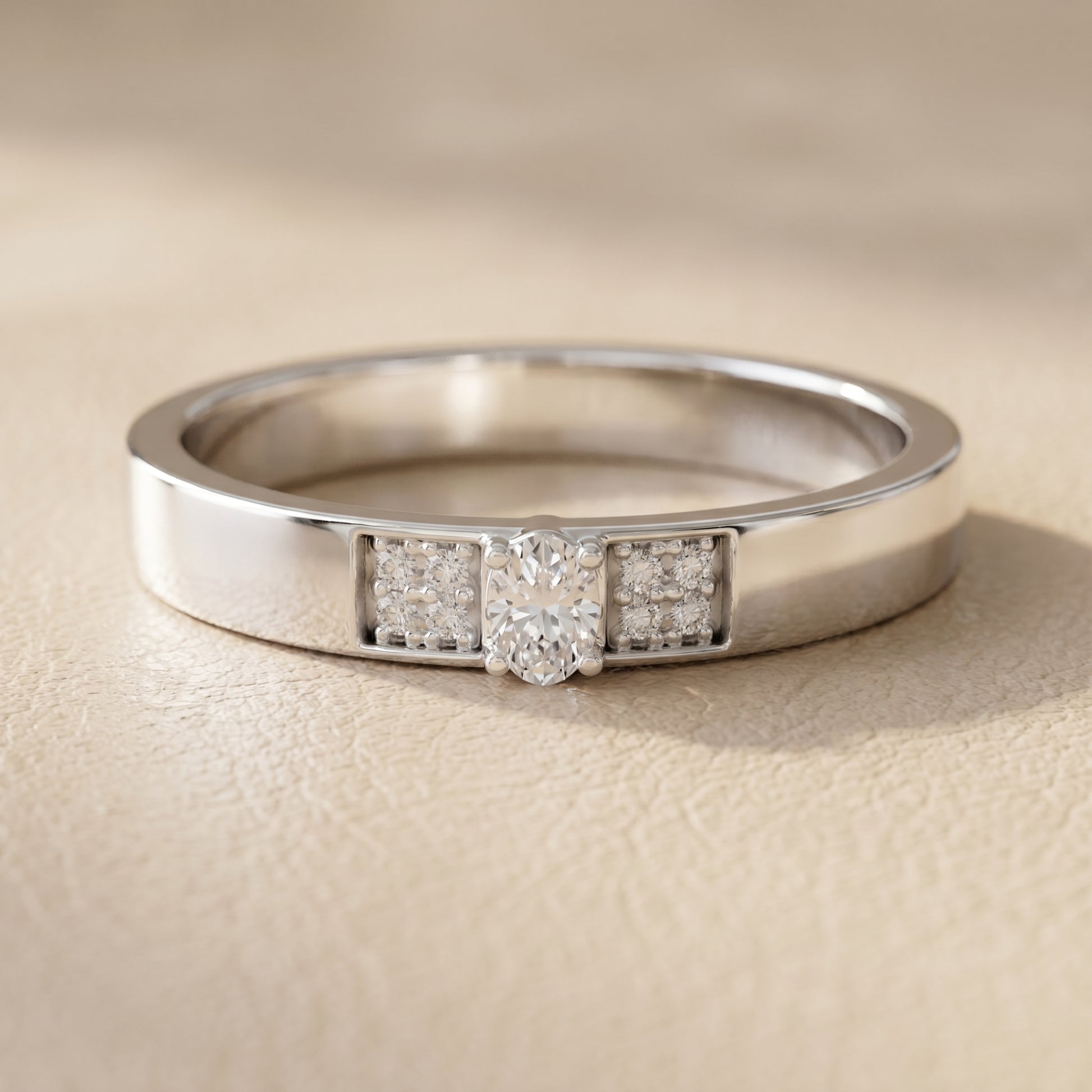 Oval Round Cut Lab Grown Diamond Ring in White Gold