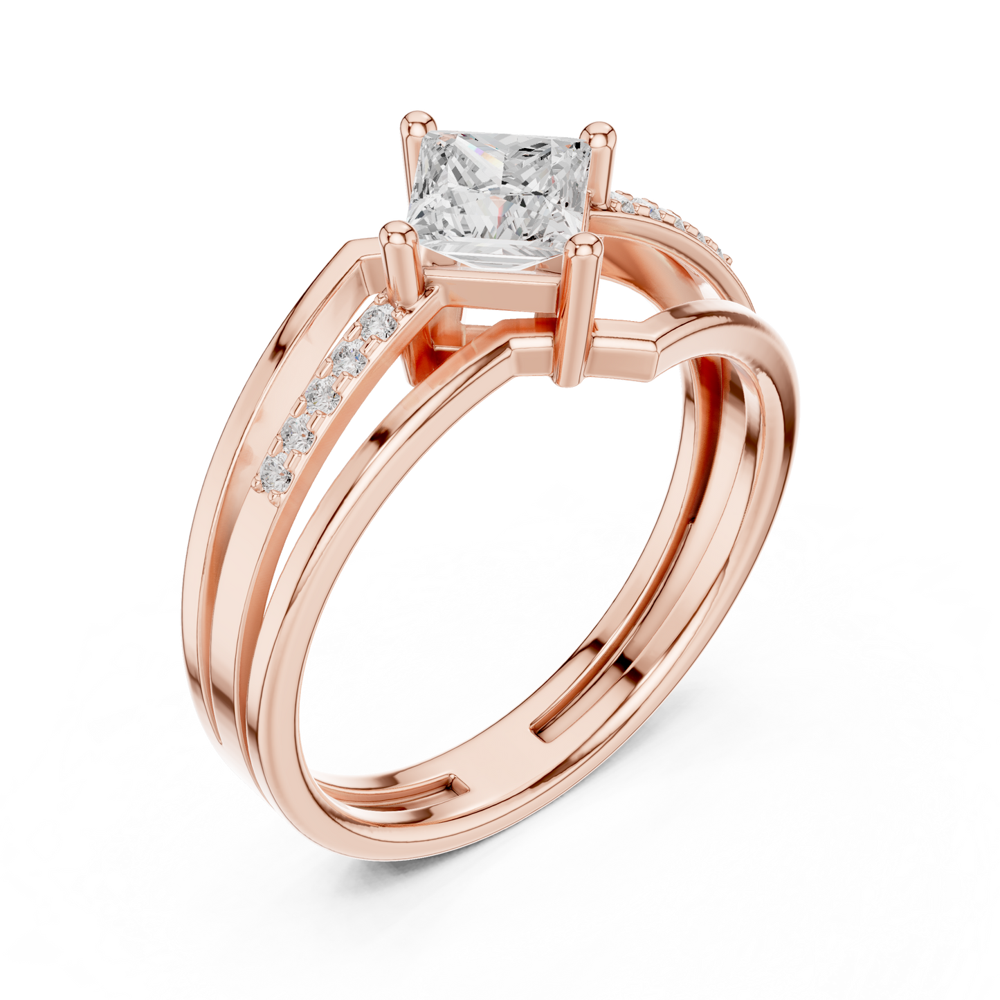 Princess Round Cut Lab Grown Diamond Ring in Rose Gold