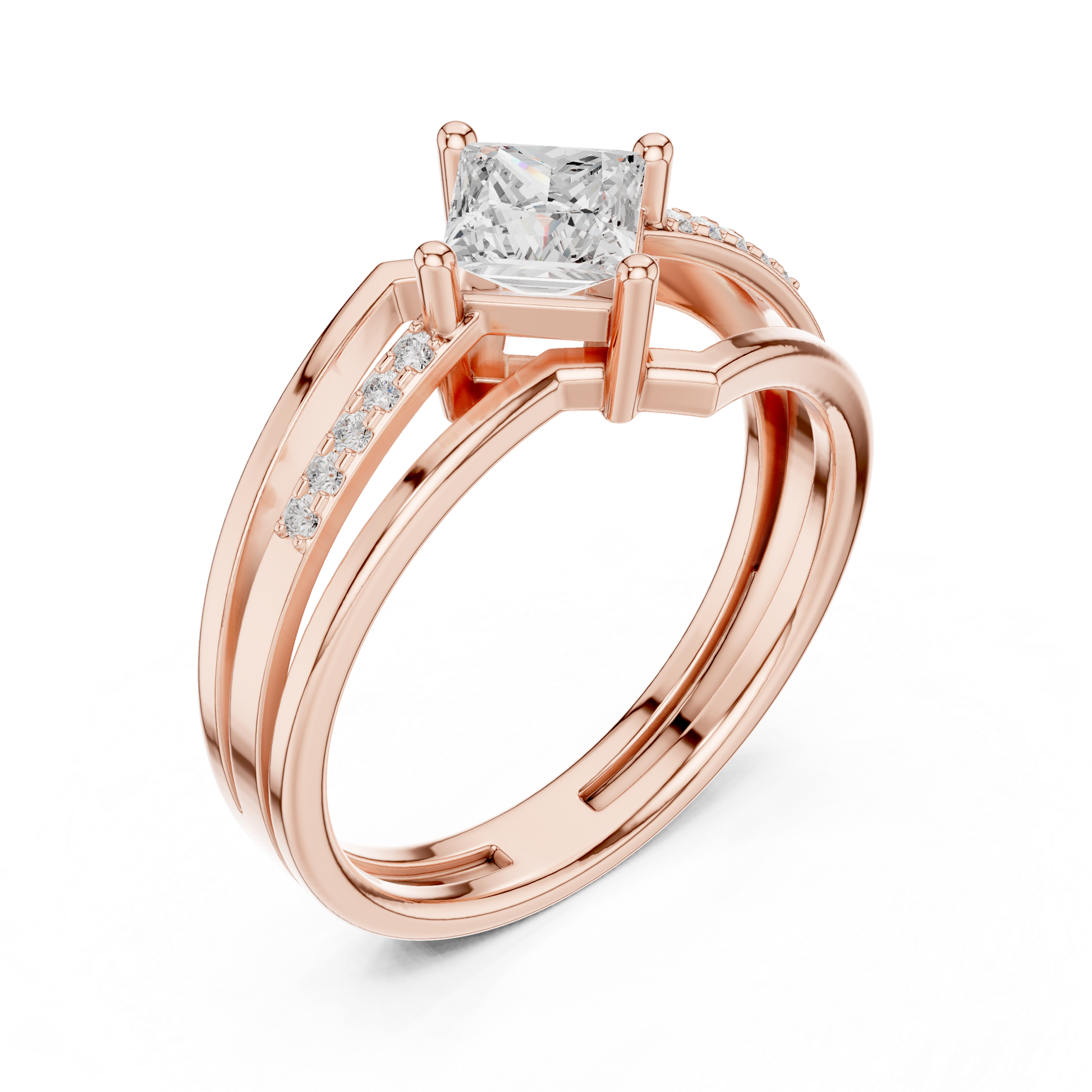 Princess Round Cut Lab Grown Diamond Ring in Rose Gold