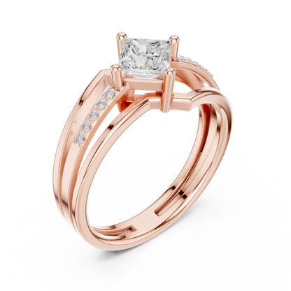 Princess Round Cut Lab Grown Diamond Ring in Rose Gold
