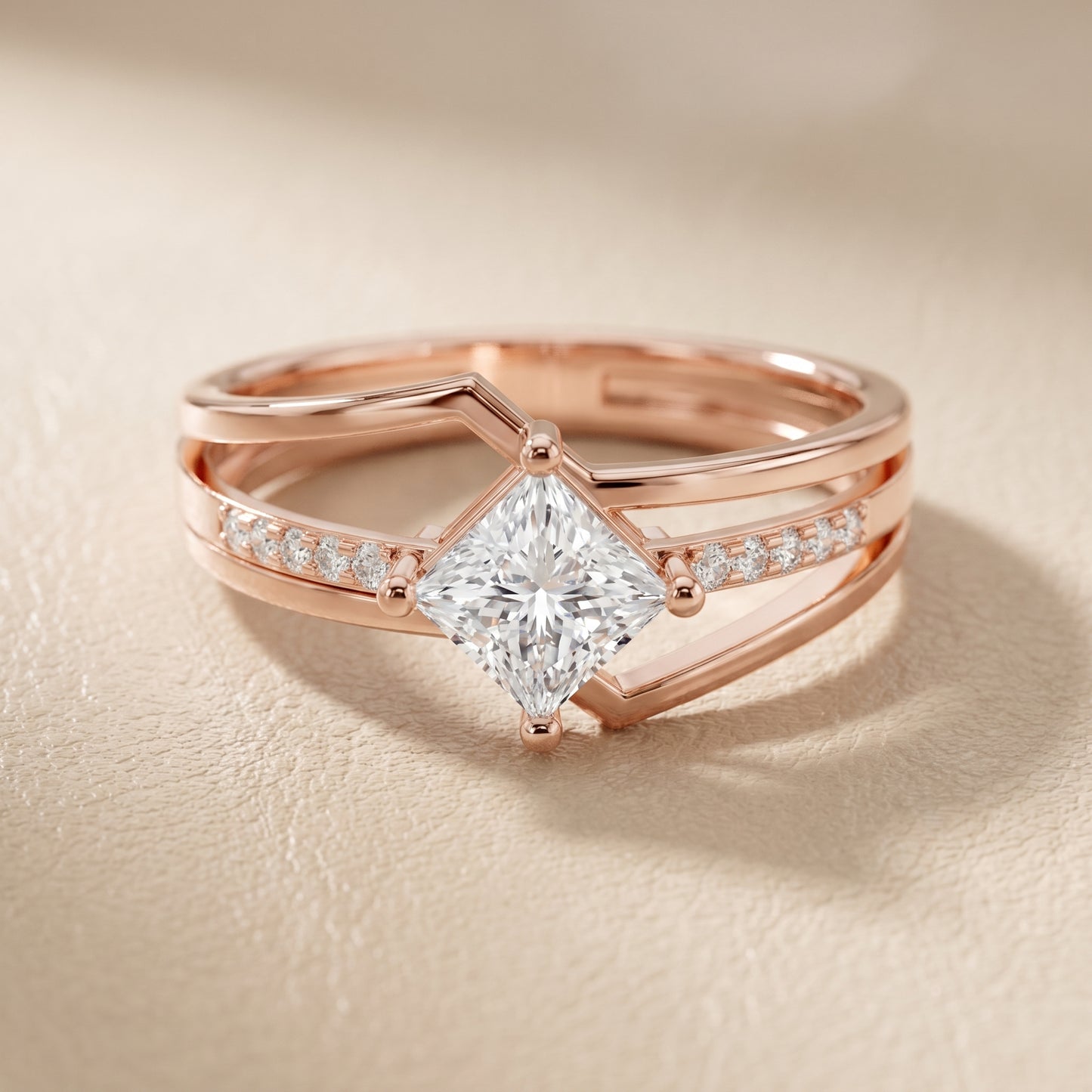 Princess Round Cut Lab Grown Diamond Ring in Rose Gold