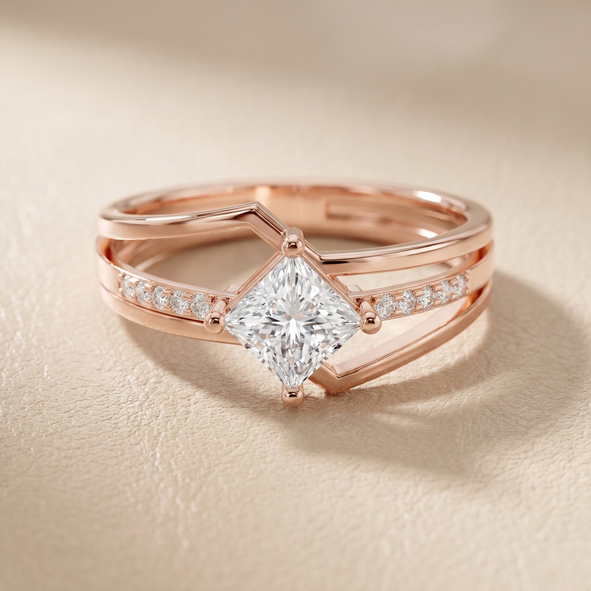 Princess Round Cut Lab Grown Diamond Ring in Rose Gold