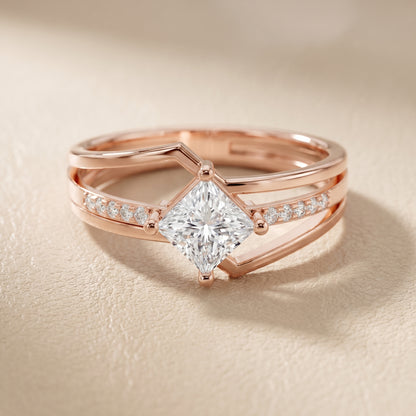 Princess Round Cut Lab Grown Diamond Ring in Rose Gold