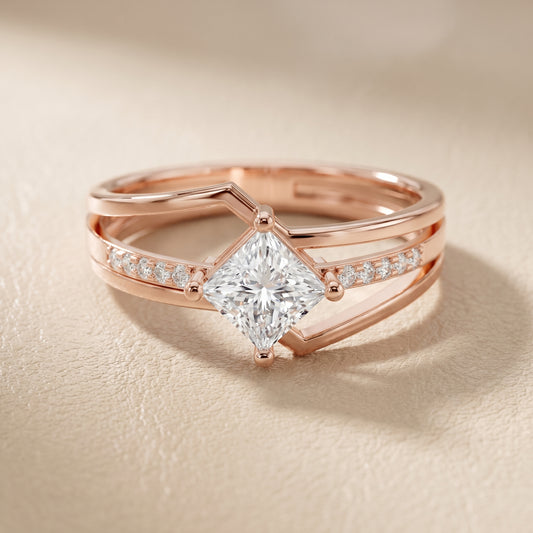 Princess Round Cut Lab Grown Diamond Ring in Rose Gold