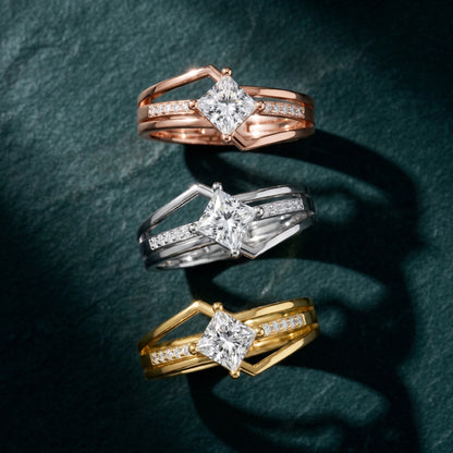 Princess Round Cut Lab Grown Diamond Ring in Silver