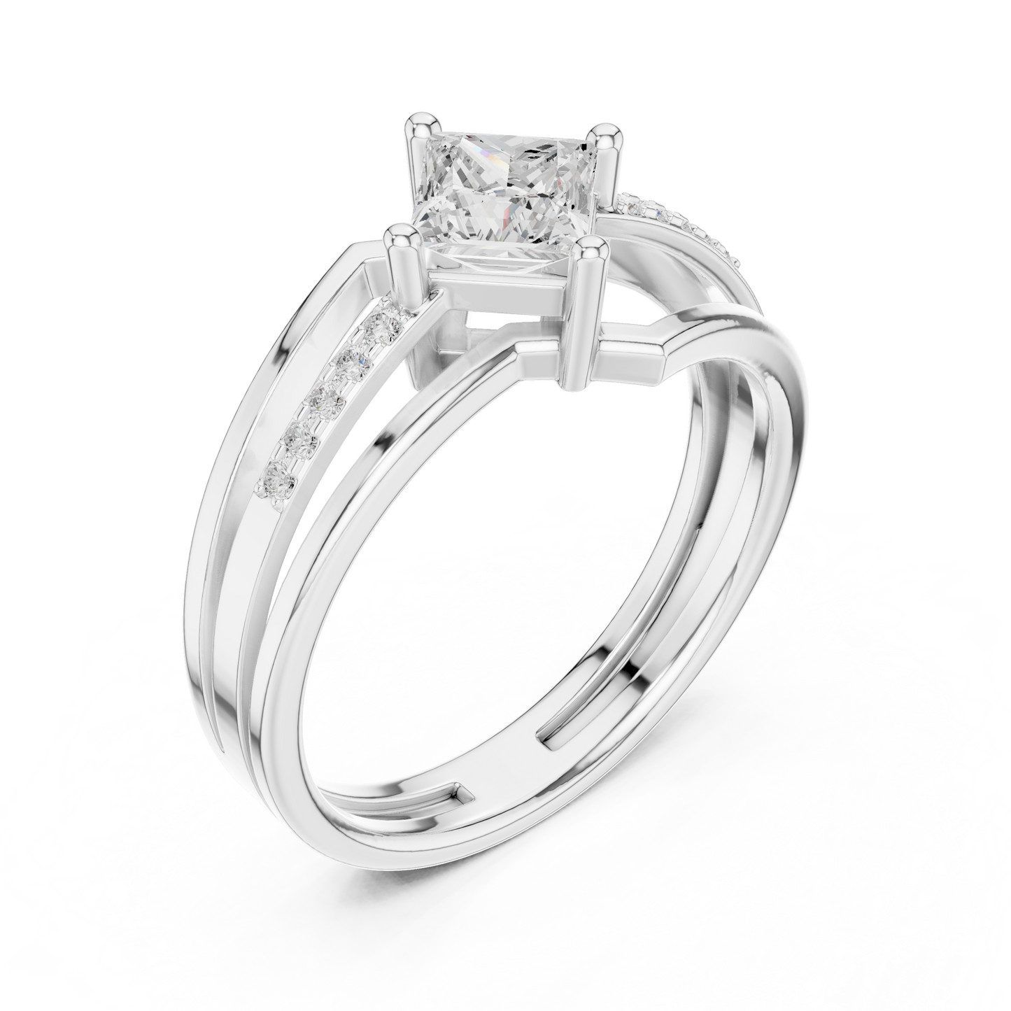 Princess Round Cut Lab Grown Diamond Ring in White Gold