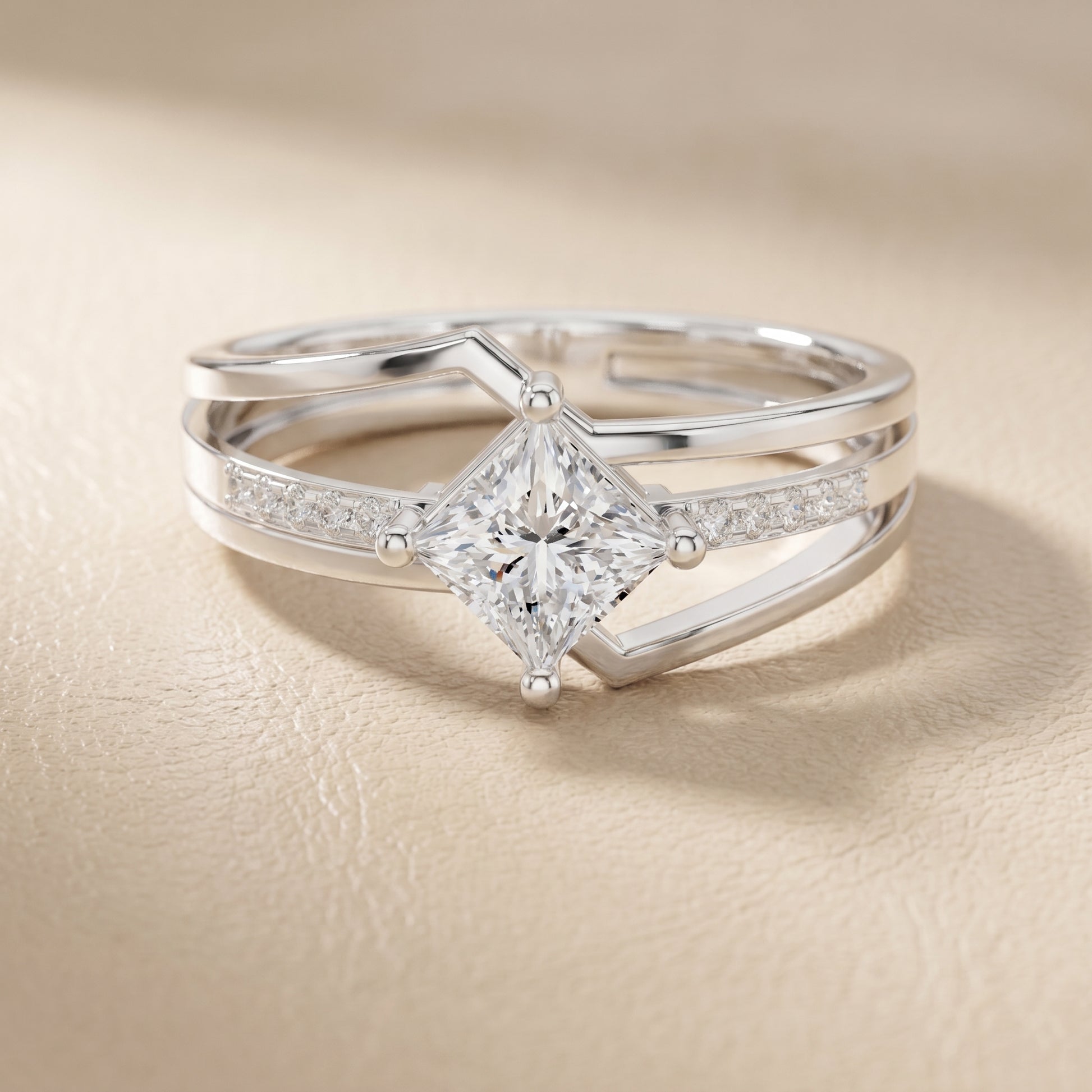 Princess Round Cut Lab Grown Diamond Ring in White Gold