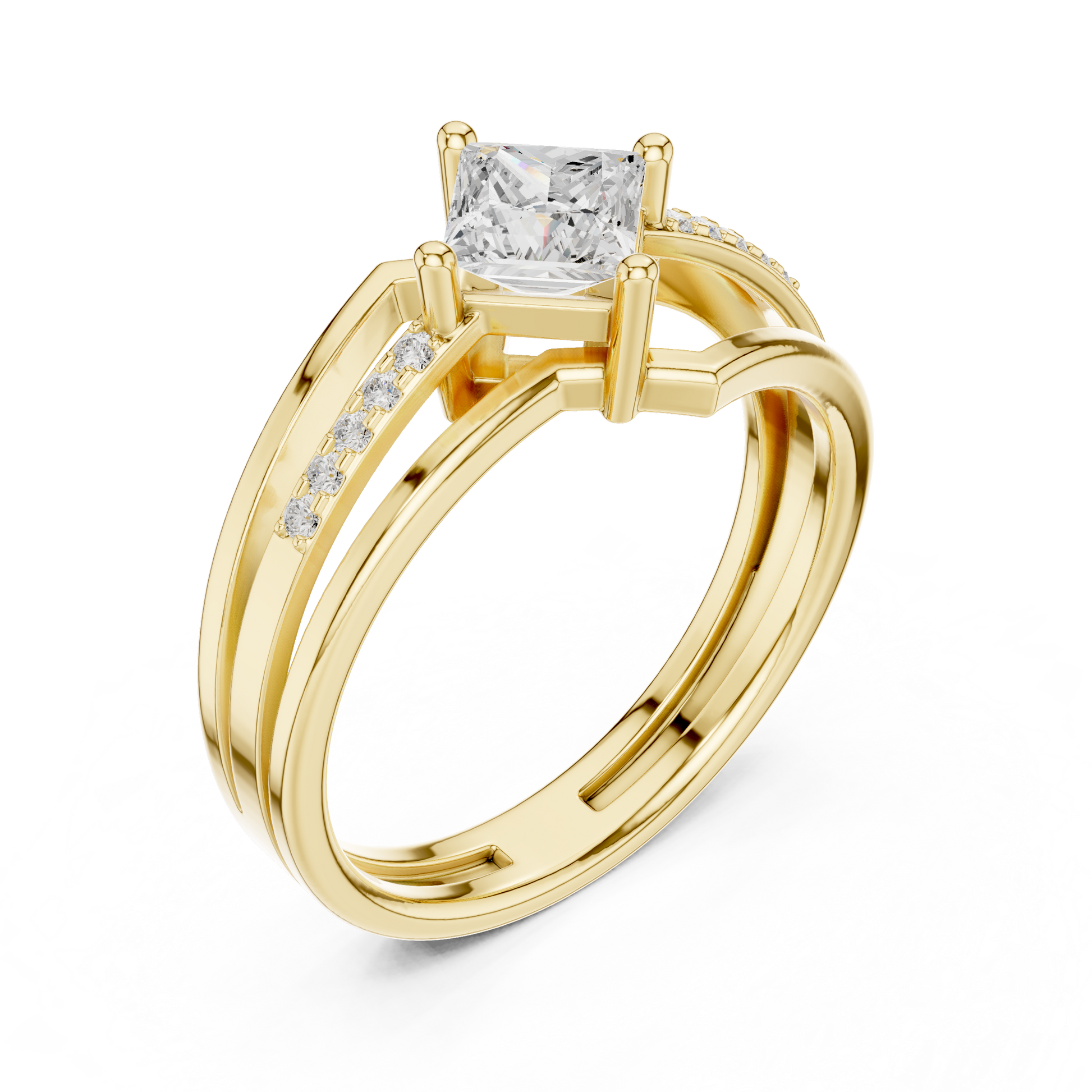 Princess Round Cut Lab Grown Diamond Ring in Yellow Gold