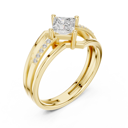 Princess Round Cut Lab Grown Diamond Ring in Yellow Gold