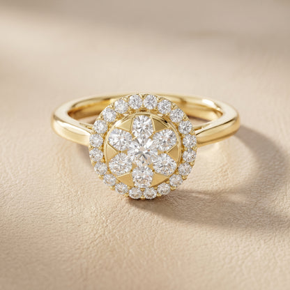 Round Cut Lab Grown Diamond Ring in Yellow Gold