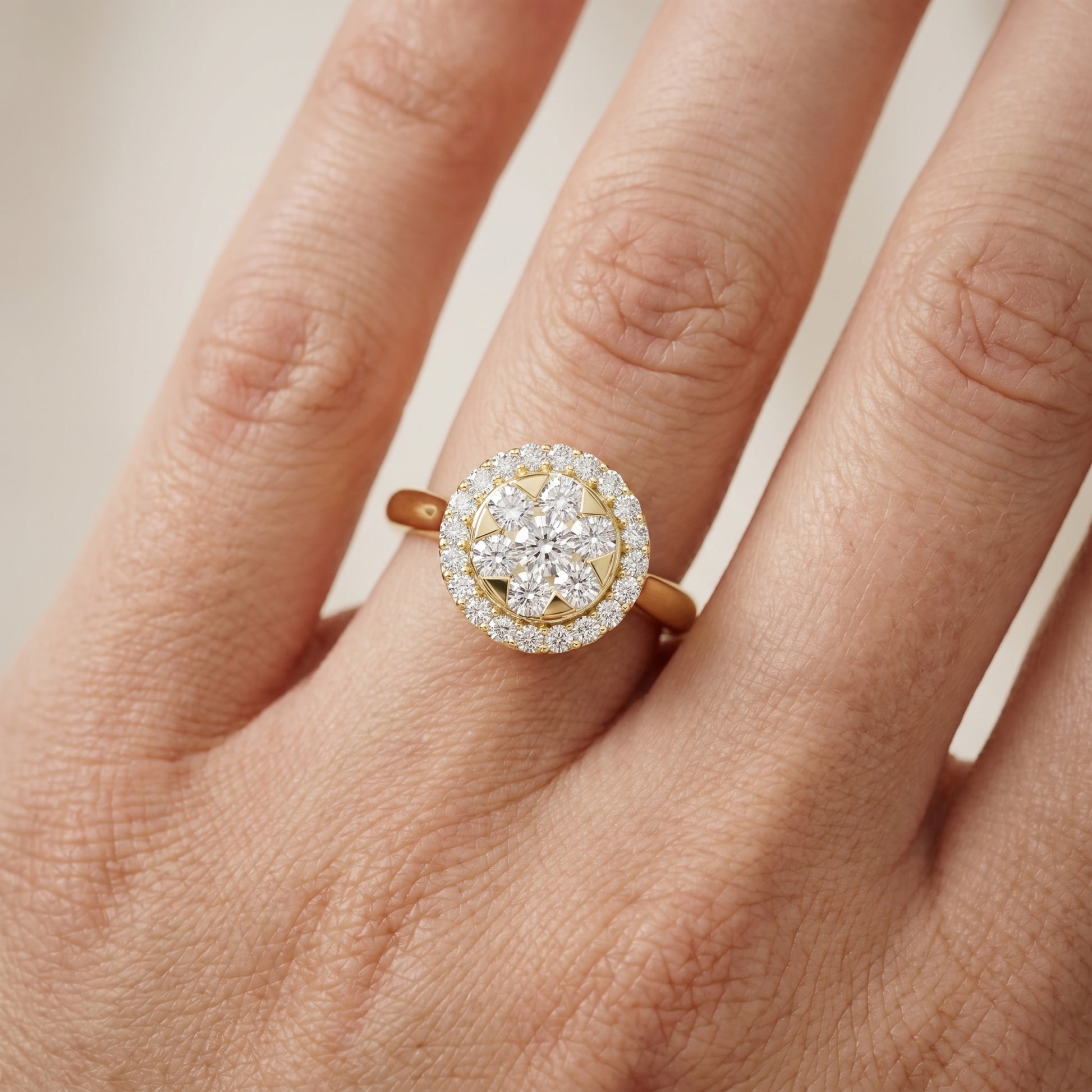 Round Cut Lab Grown Diamond Ring in Yellow Gold