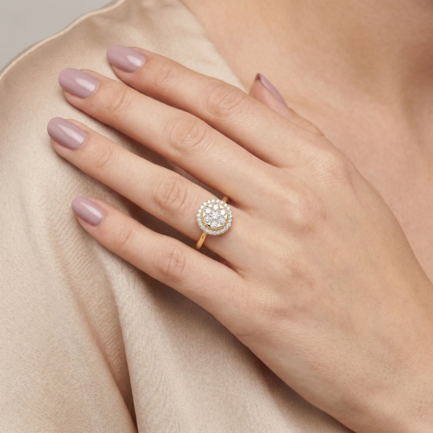 Round Cut Lab Grown Diamond Ring in Yellow Gold