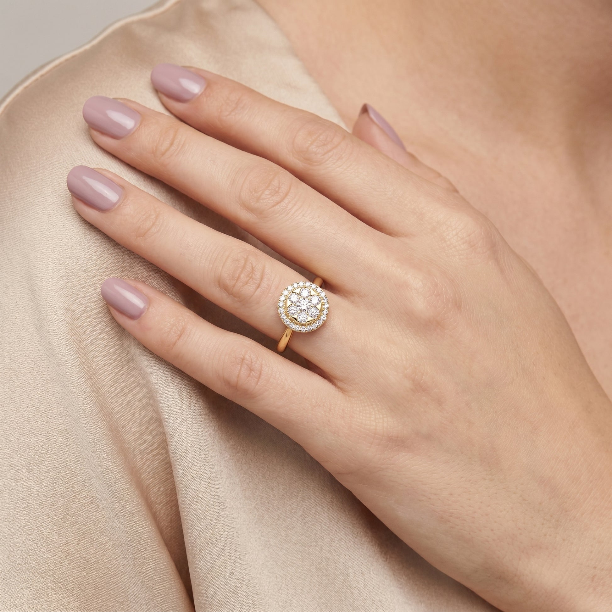 Round Cut Lab Grown Diamond Ring in Yellow Gold