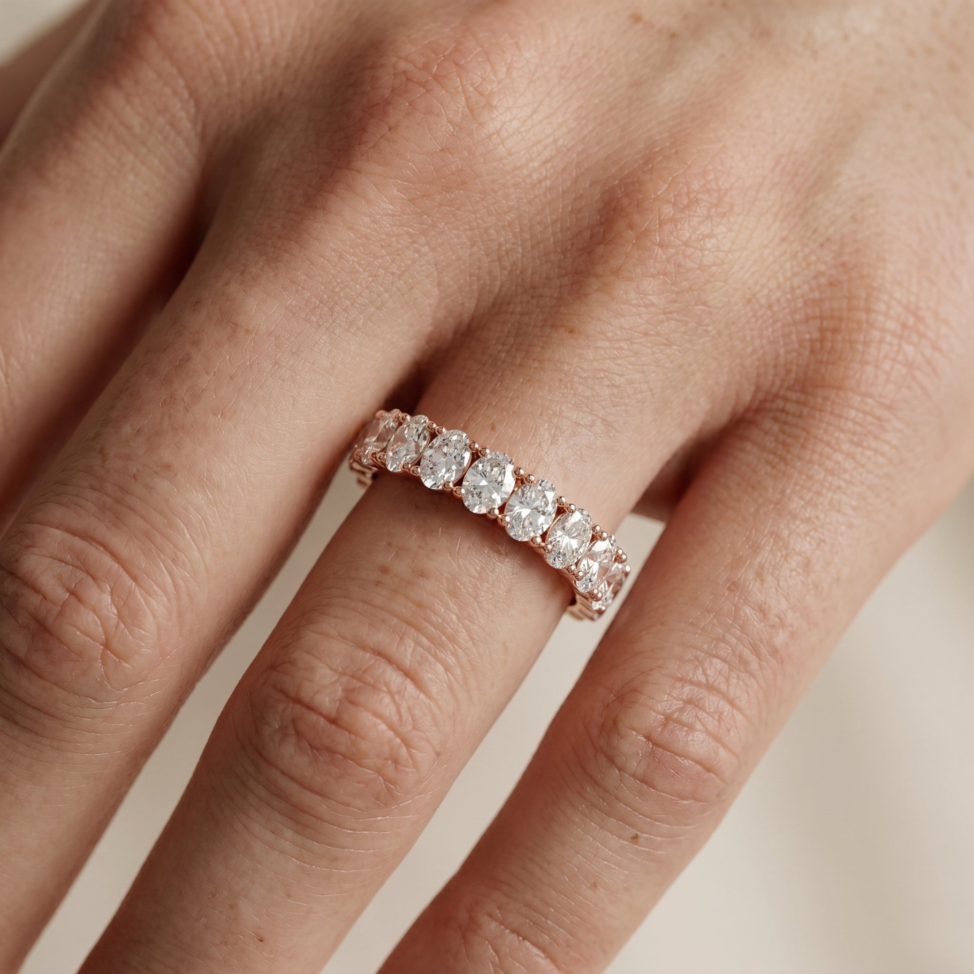 Oval Cut Lab Grown Diamond Eternity Ring in Rose Gold