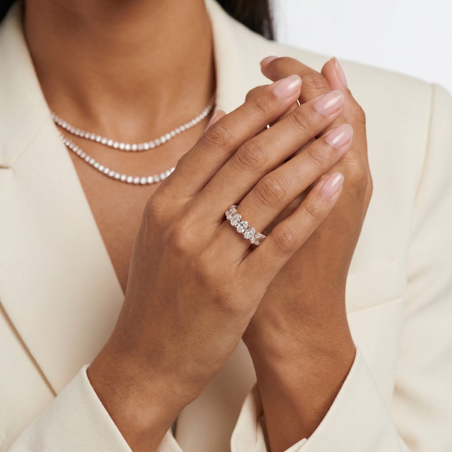 Oval Cut Lab Grown Diamond Eternity Ring in Rose Gold