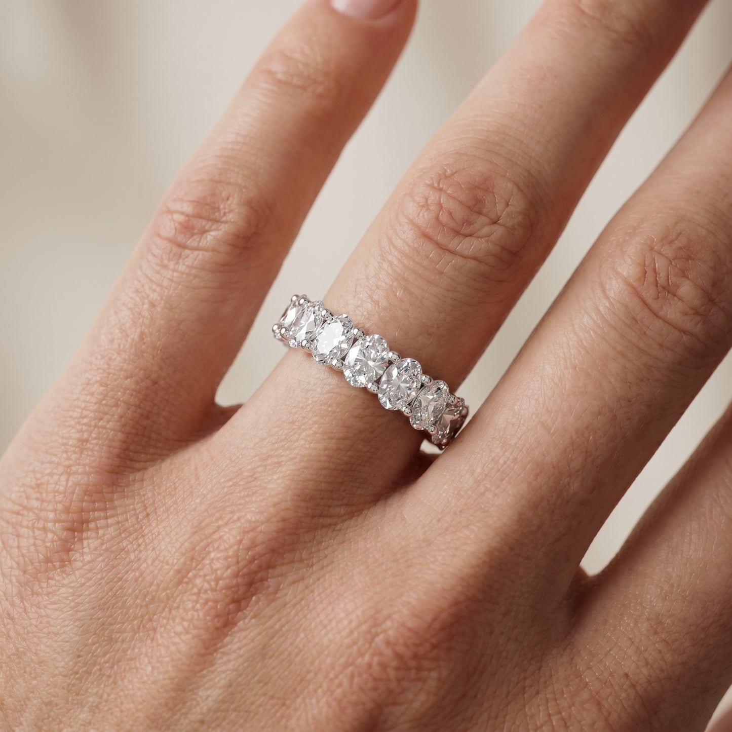Oval Cut Lab Grown Diamond Eternity Ring in Silver