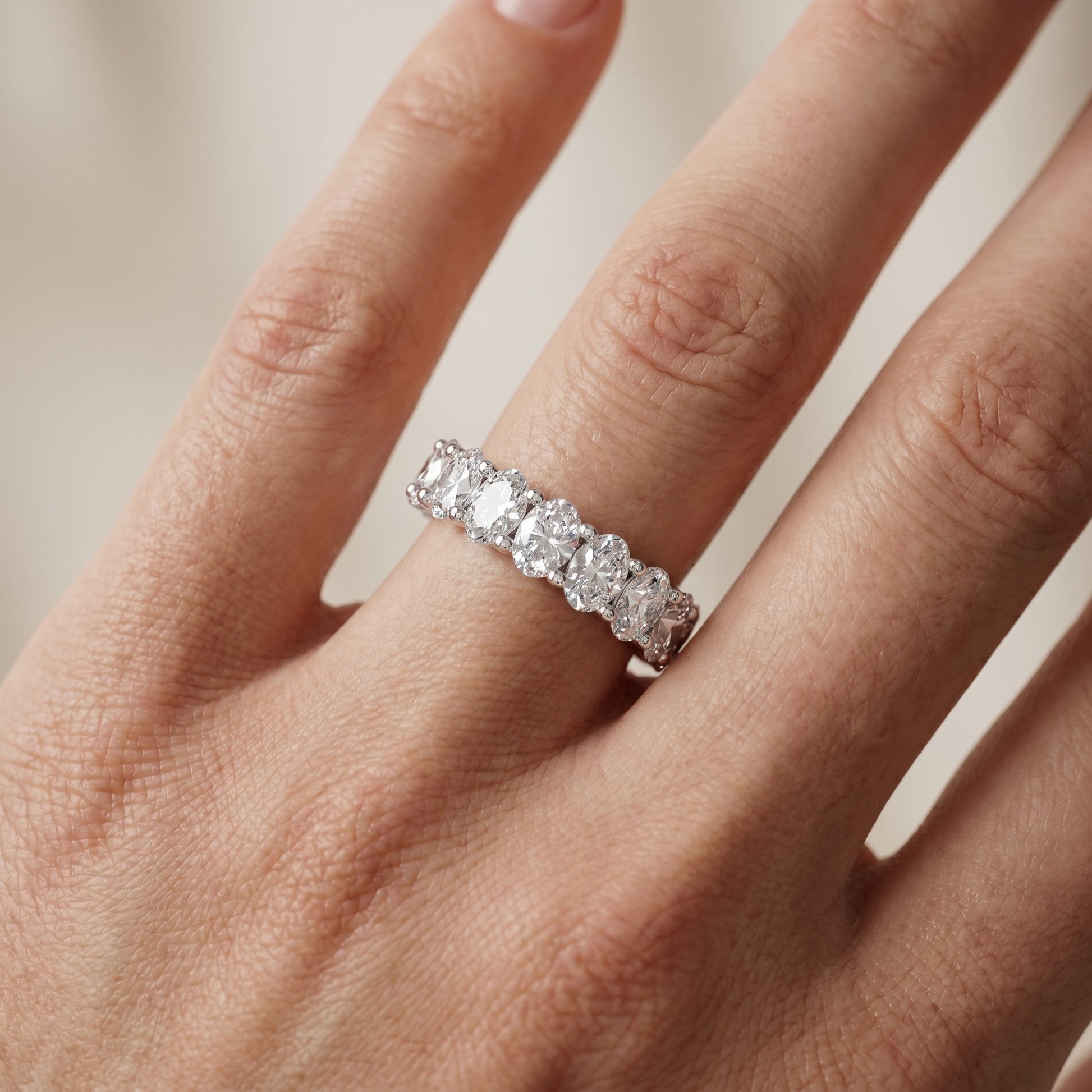 Oval Cut Lab Grown Diamond Eternity Ring in Silver
