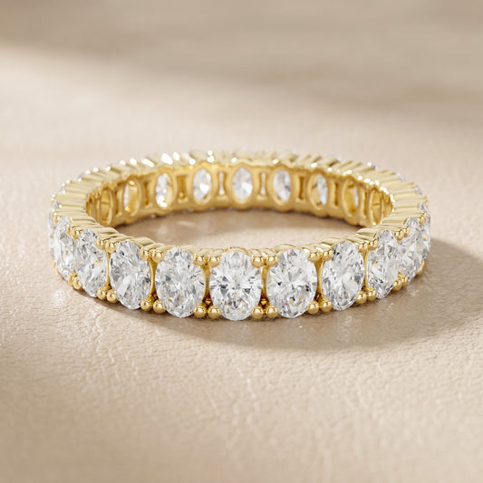 Oval Cut Lab Grown Diamond Eternity Ring in Yellow Gold