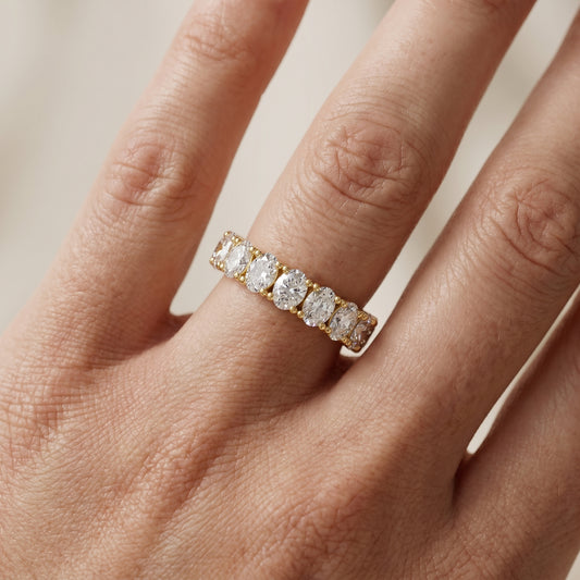 Oval Cut Lab Grown Diamond Eternity Ring in Yellow Gold