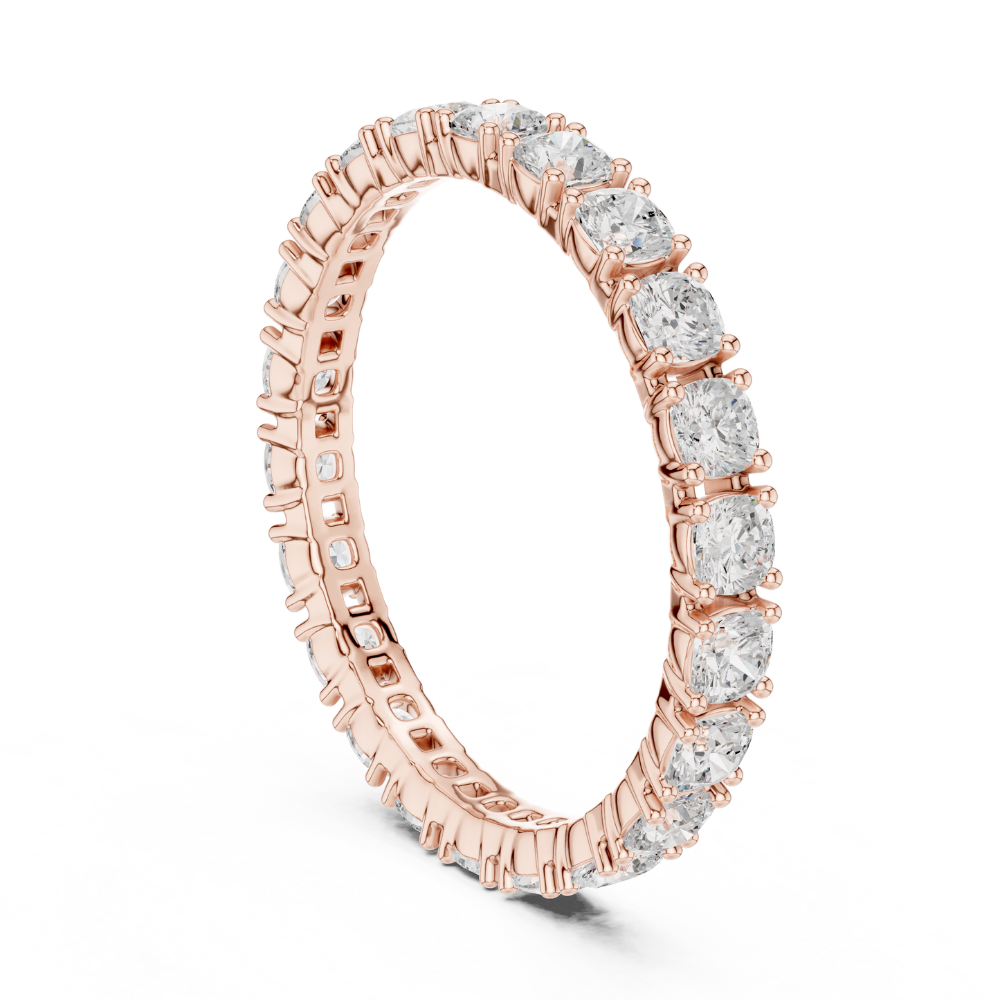 Cushion Cut Lab Grown Diamond Eternity Ring in Rose Gold