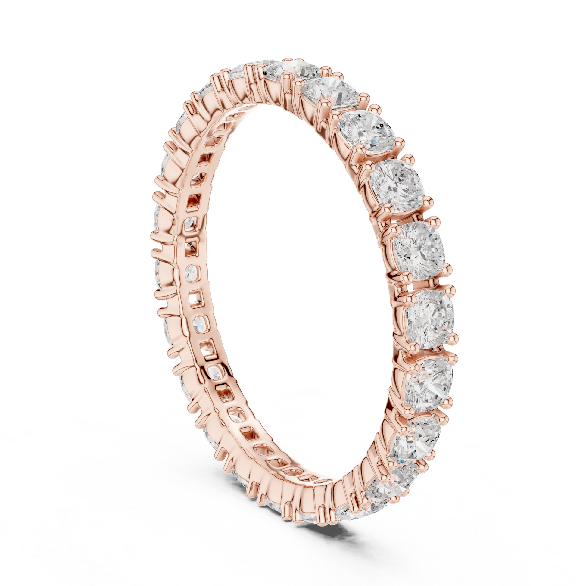 Cushion Cut Lab Grown Diamond Eternity Ring in Rose Gold