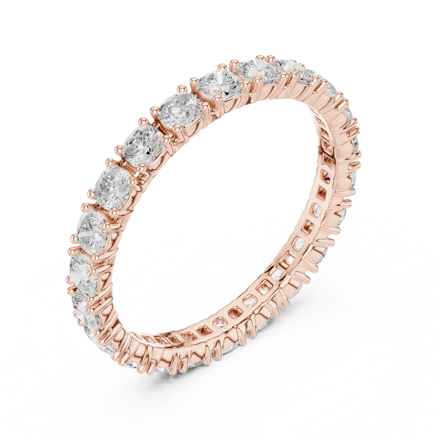 Cushion Cut Lab Grown Diamond Eternity Ring in Rose Gold