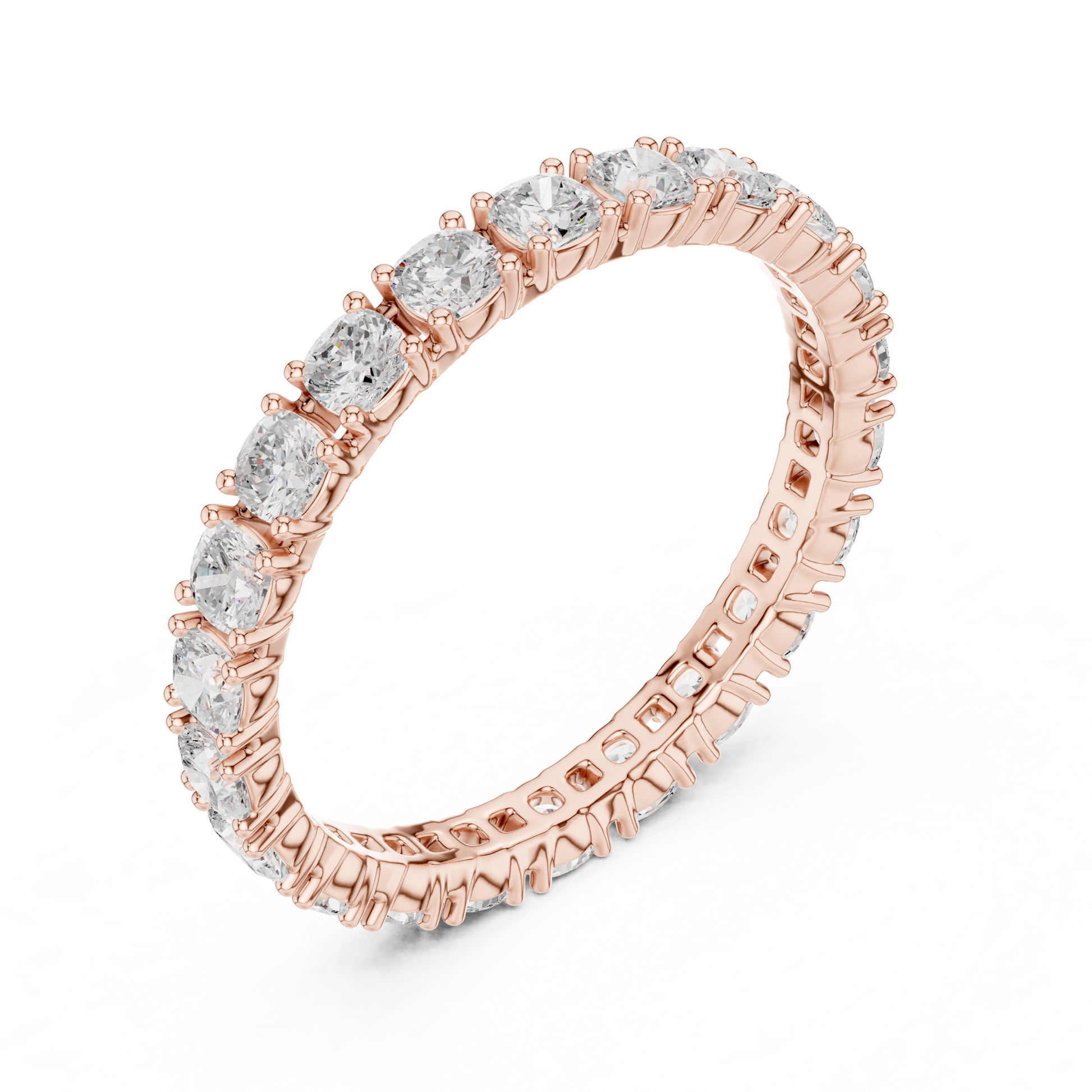 Cushion Cut Lab Grown Diamond Eternity Ring in Rose Gold