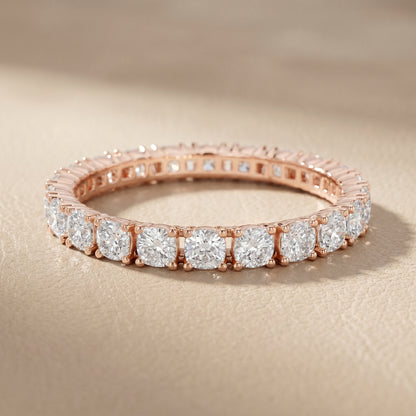 Cushion Cut Lab Grown Diamond Eternity Ring in Rose Gold