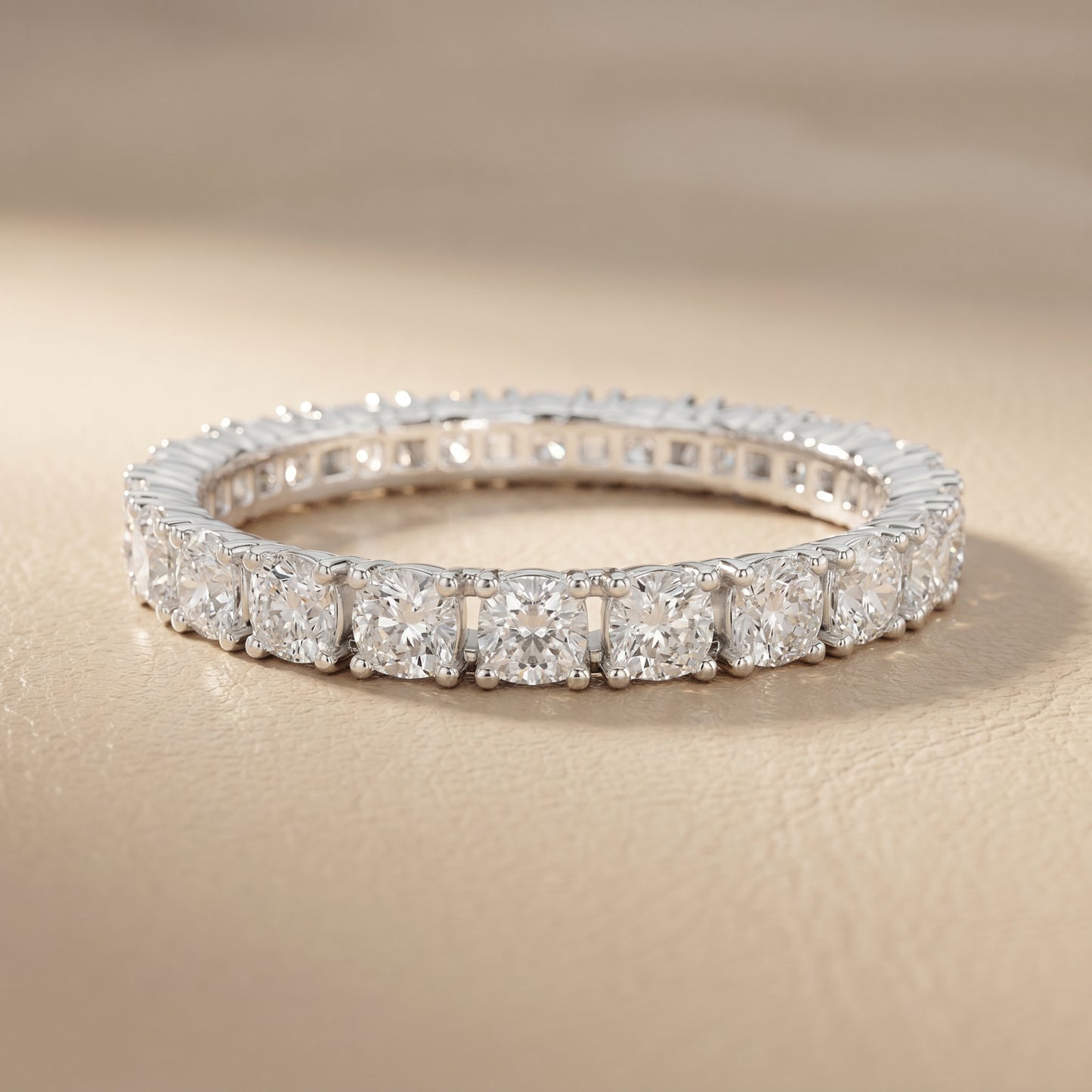 Cushion Cut Lab Grown Diamond Eternity Ring in Silver