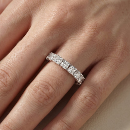 Cushion Cut Lab Grown Diamond Eternity Ring in White Gold