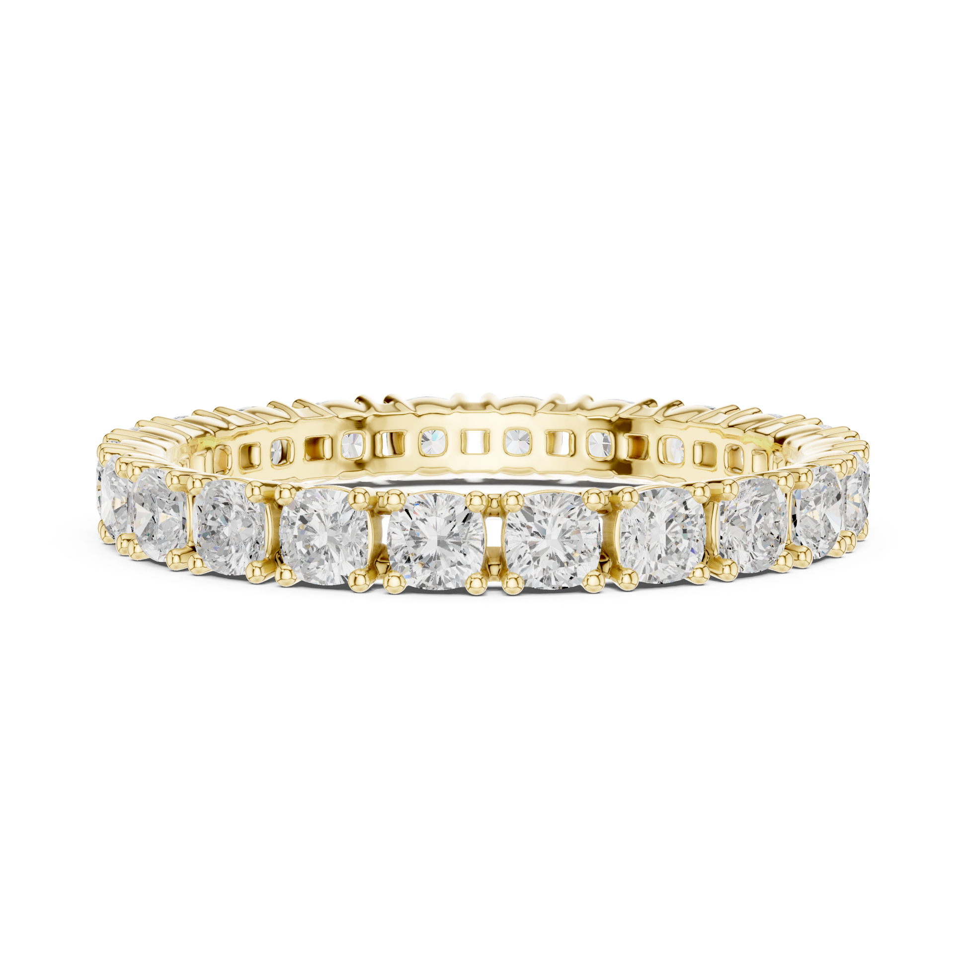 Cushion Cut Lab Grown Diamond Eternity Ring in Yellow Gold