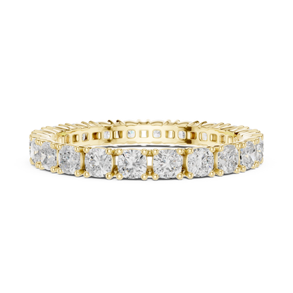 Cushion Cut Lab Grown Diamond Eternity Ring in Yellow Gold