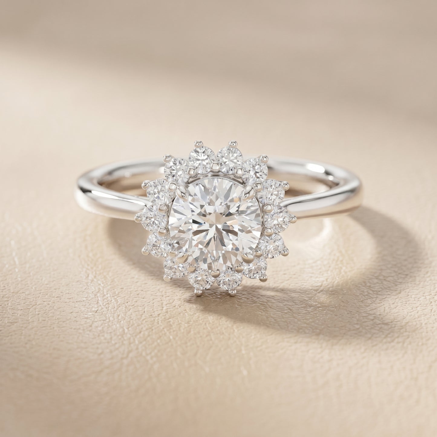 Round Cut Lab Grown Diamond Ring in White Gold