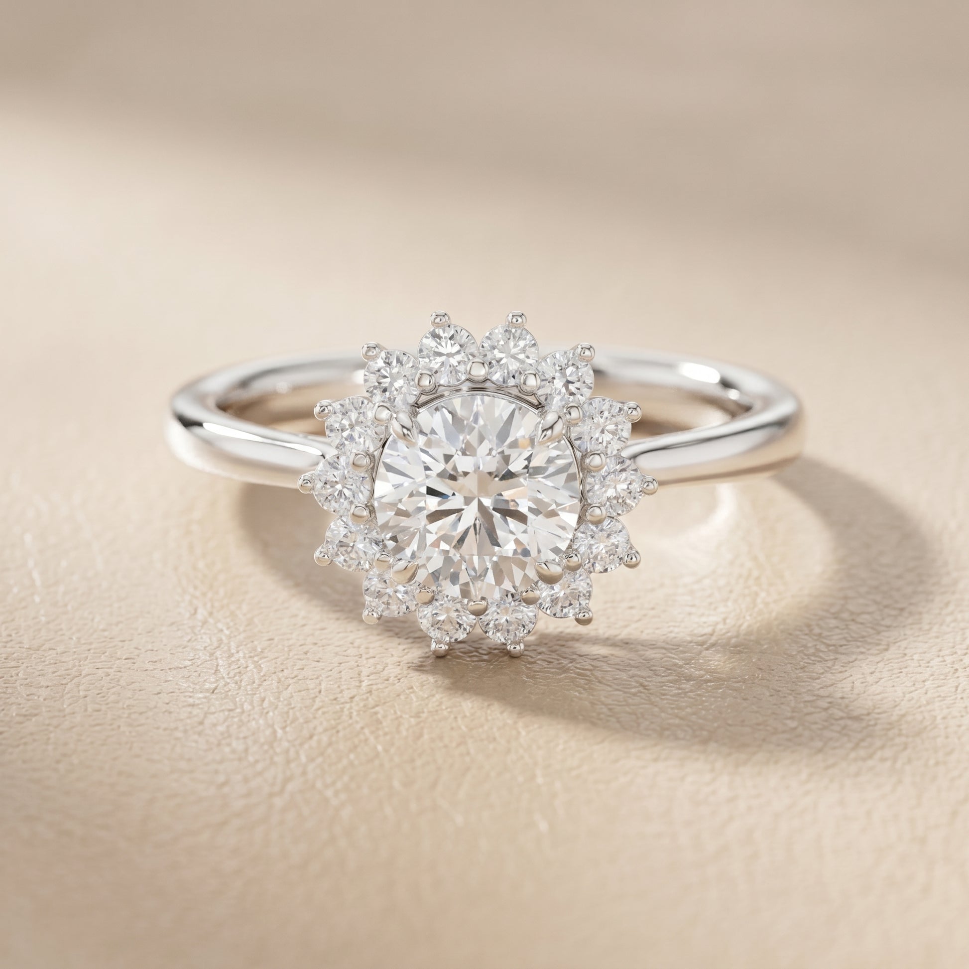 Round Cut Lab Grown Diamond Ring in White Gold