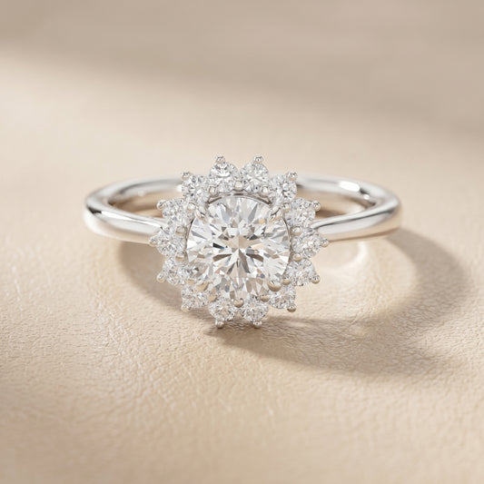 Round Cut Lab Grown Diamond Ring in White Gold