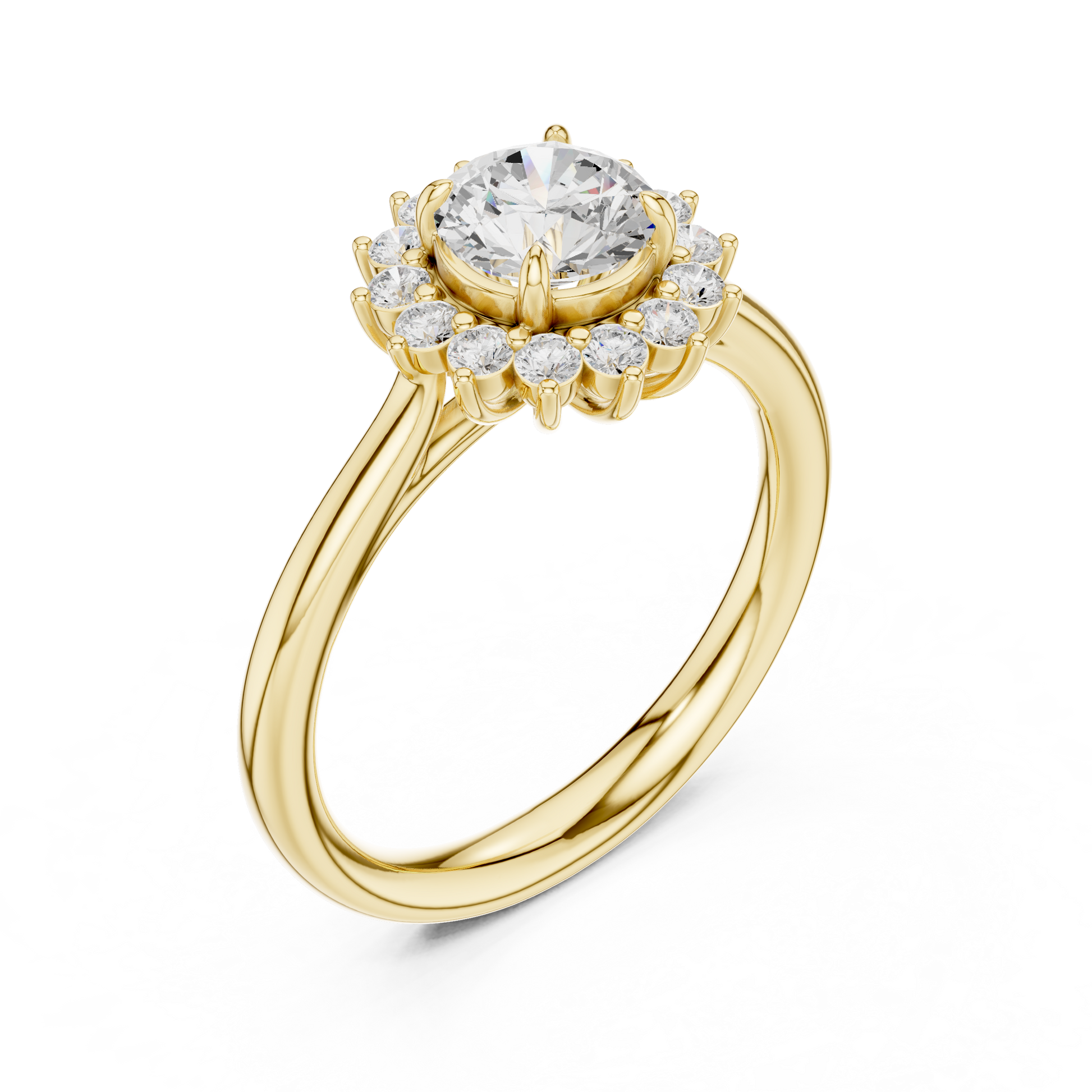 Round Cut Lab Grown Diamond Ring in Yellow Gold