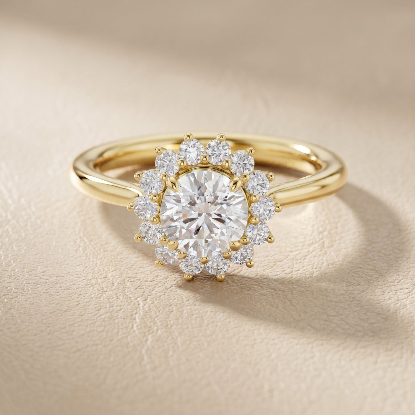 Round Cut Lab Grown Diamond Ring in Yellow Gold