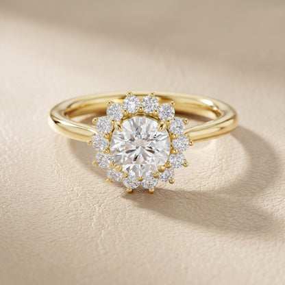 Round Cut Lab Grown Diamond Ring in Yellow Gold