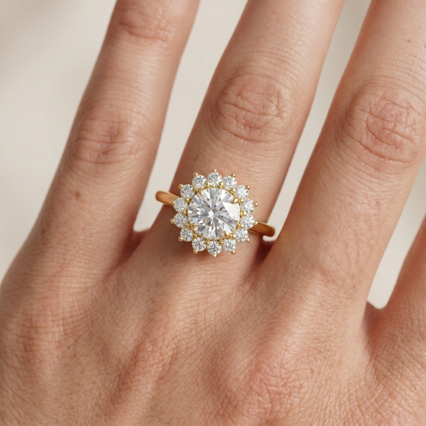 Round Cut Lab Grown Diamond Ring in Yellow Gold