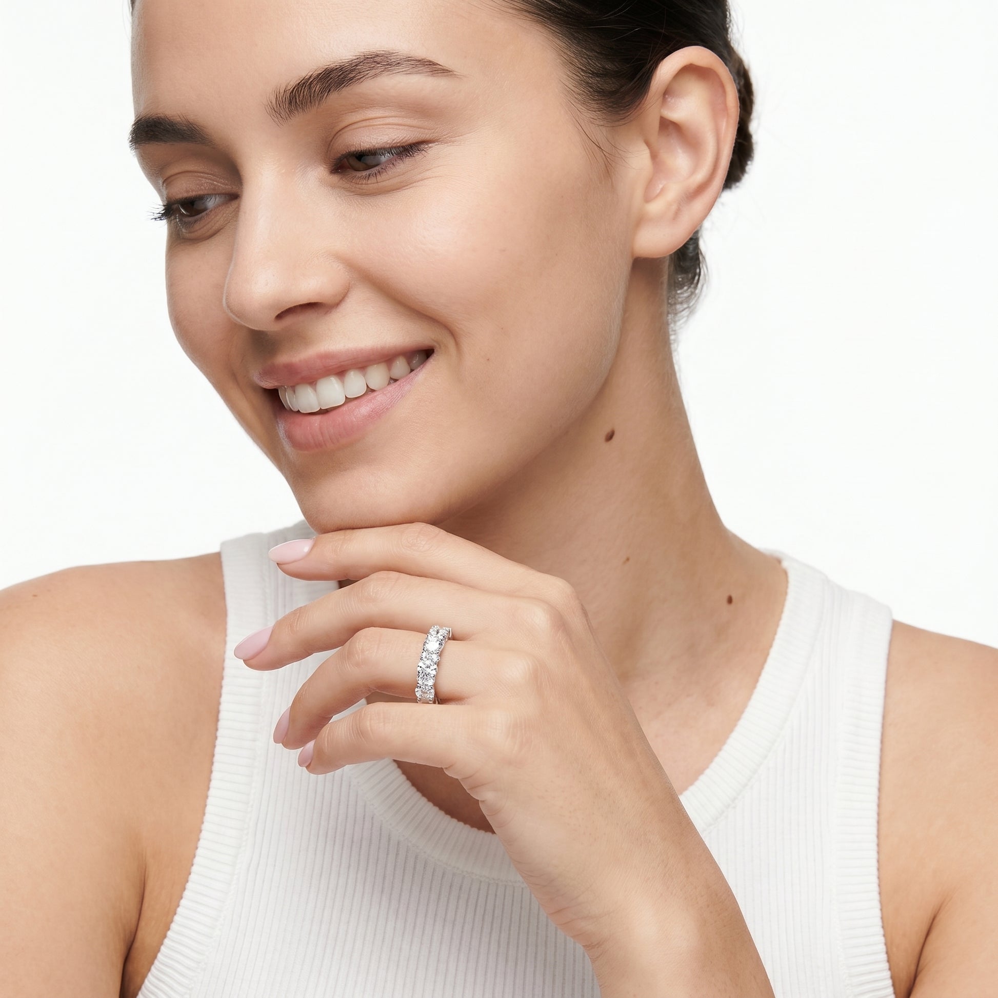 Round Cut Lab Grown Diamond Ring in White Gold