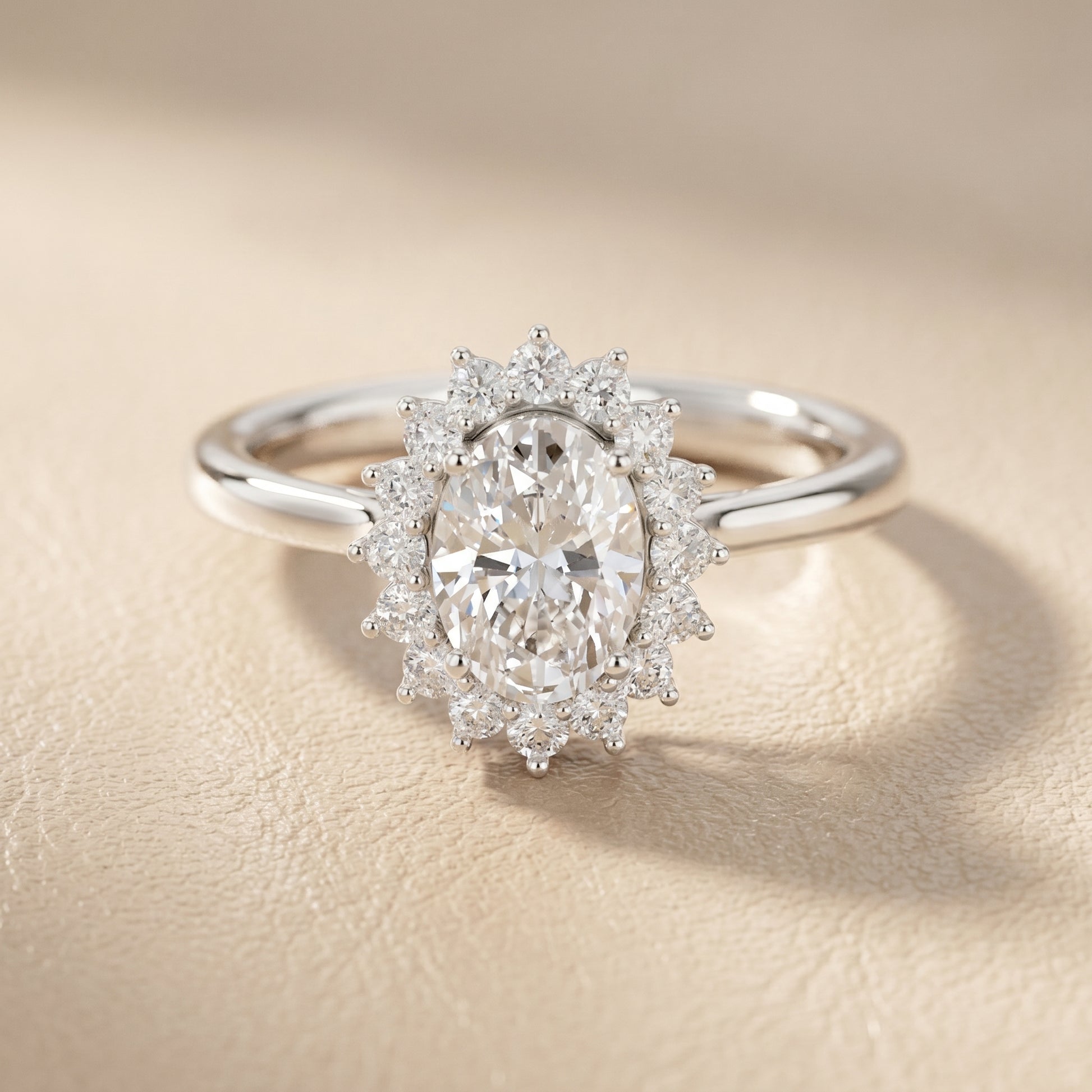 Oval Round Cut Lab Grown Diamond Ring in White Gold