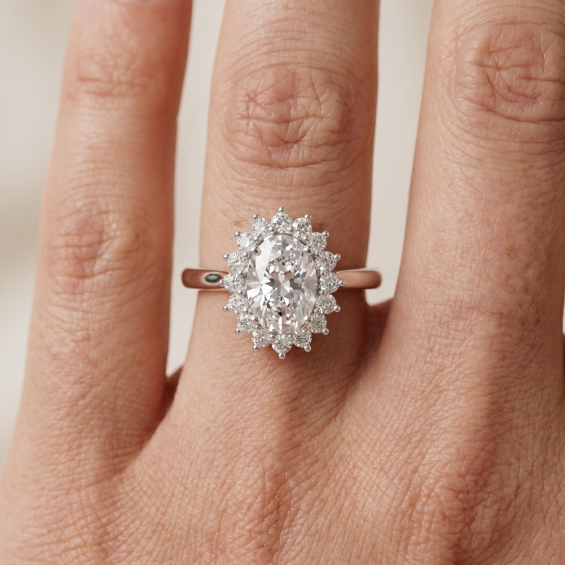 Oval Round Cut Lab Grown Diamond Ring in White Gold